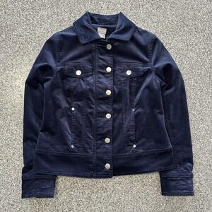 Chicos Moto Jacket Womens 0 US Size 4/6 Velveteen Navy Blue Full Zip